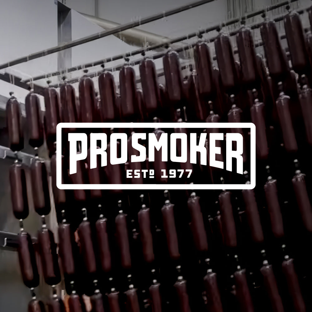 Prosmoker brand logo with hanging dark brown products in the background